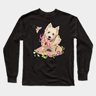 Terrier Dog with Flowers Butterflies Long Sleeve T-Shirt